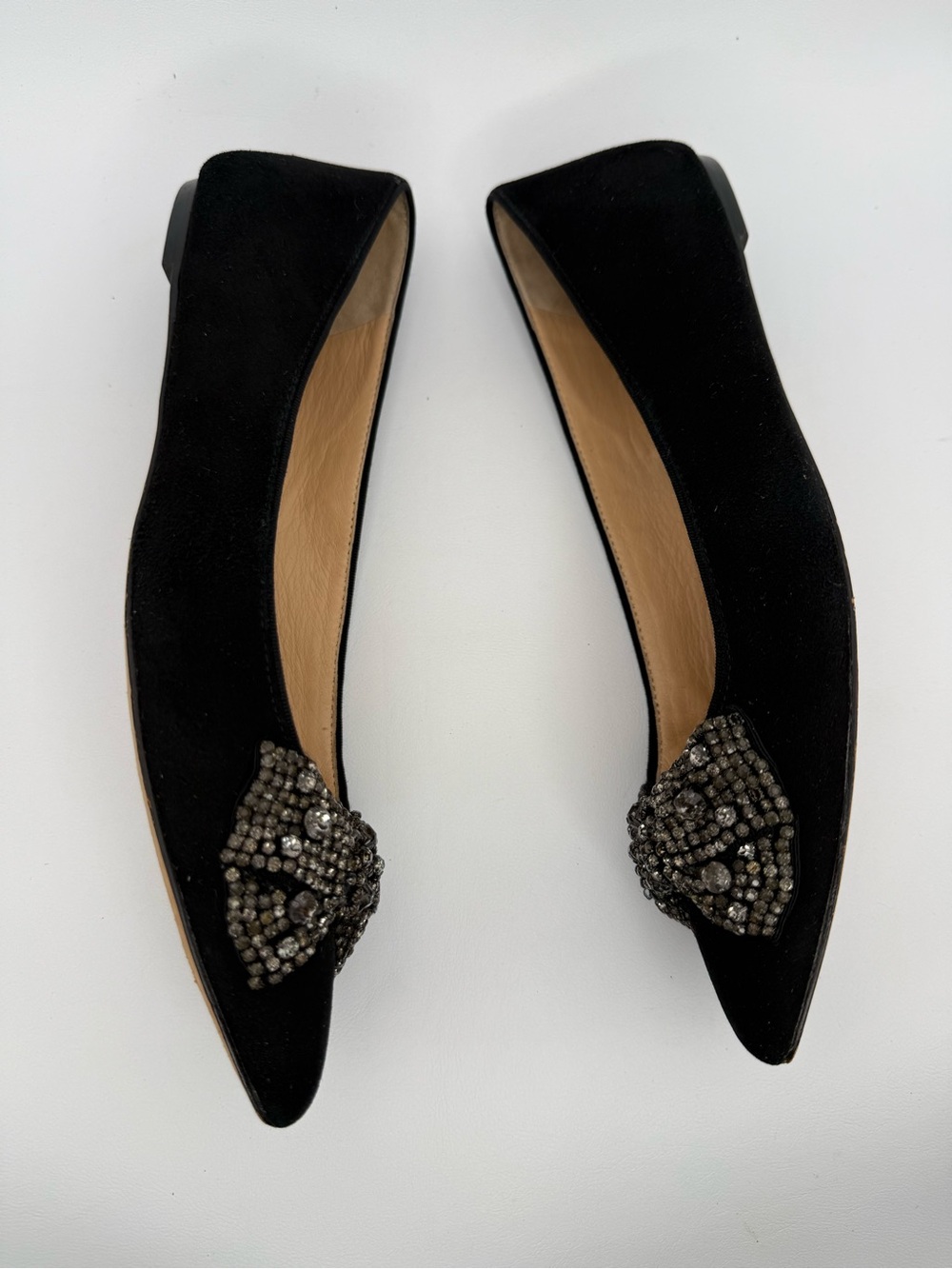 Tory Burch Vanessa Black Suede Pointed Toe Crystal -Bow Ballet Flat Sz 9.5 Prepp - Picture 7 of 17